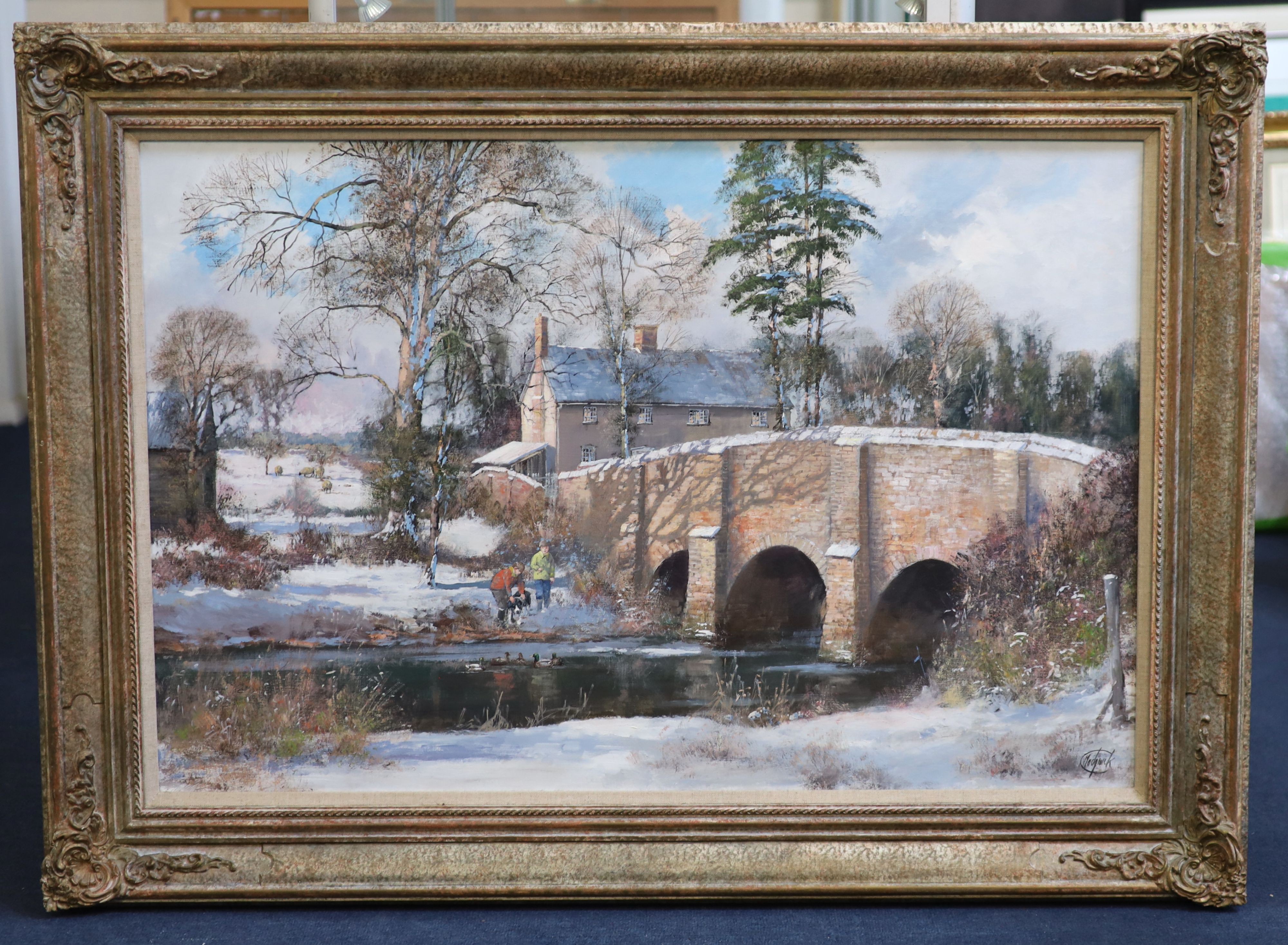 Clive Madgwick (1934-1995), 'Beside the old bridge', oil on canvas, 60 x 90cm